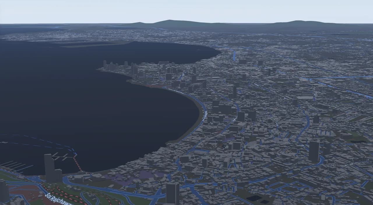 Aerial 3D view of Pattaya, Chonburi